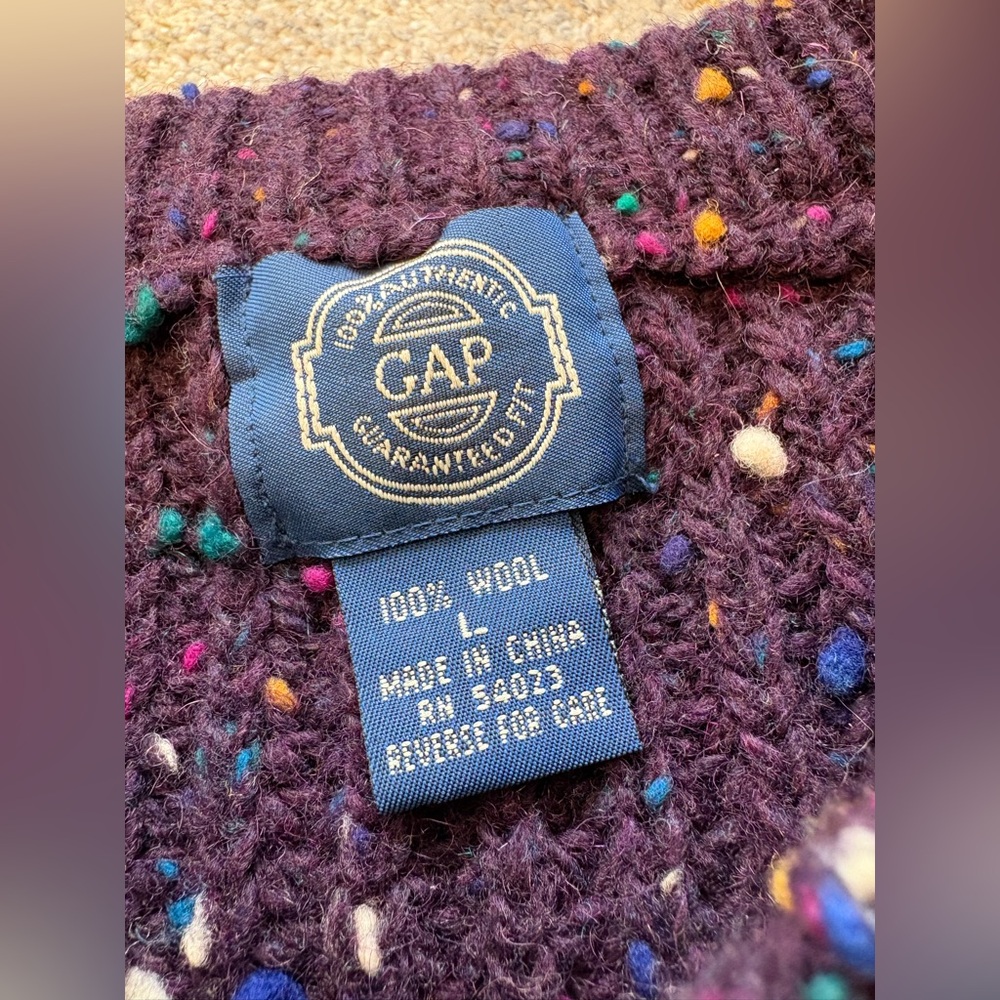 Vintage 1980s Handknit Gap 100% Wool Textured Sweater Large - Picture 3 of 5